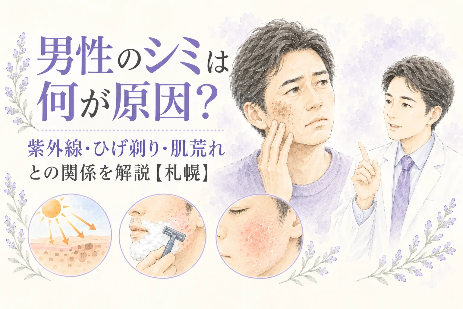 男性のシミは何が原因？紫外線・ひげ剃り・肌荒れとの関係を解説【札幌】